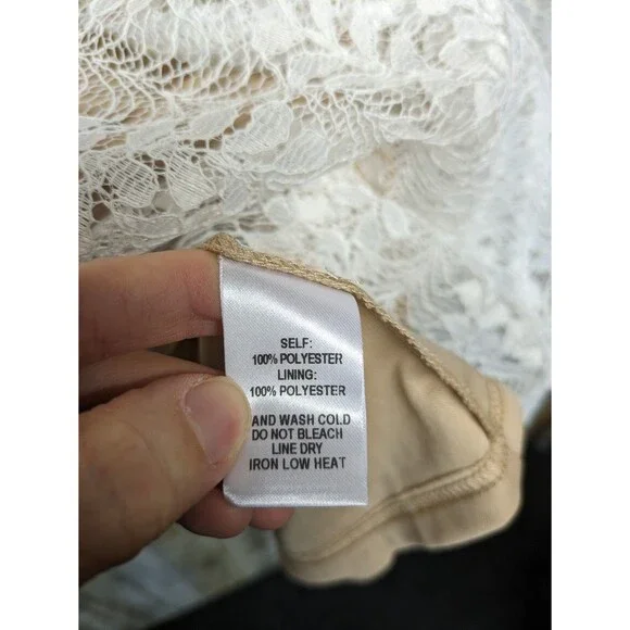 Lulus All Of My Heart Womens Lace Skater Dress White Nude Plunge Medium NWT - Picture 7 of 11